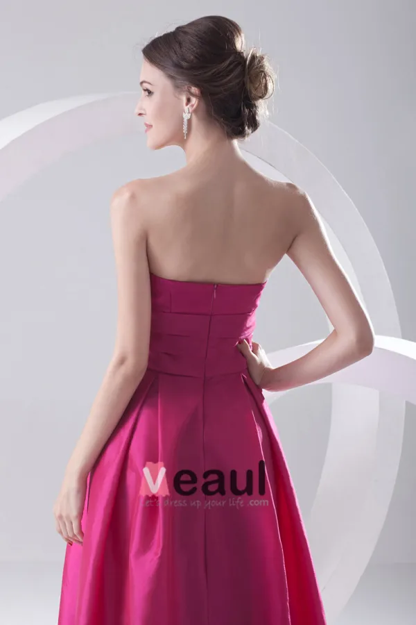 Fashion Satin Pleated Strapless Sleeveless Floor Length Bridesmaid Dress