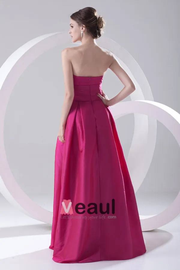 Fashion Satin Pleated Strapless Sleeveless Floor Length Bridesmaid Dress