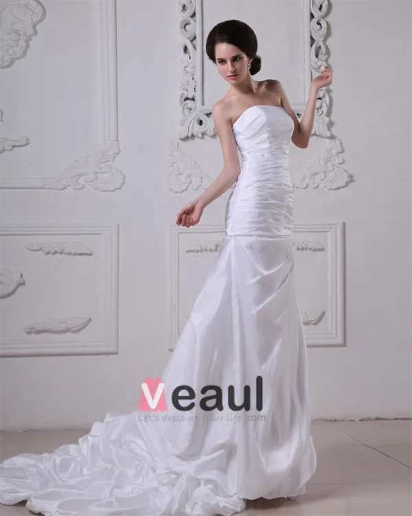 Taffetas Perles Volants Cathedrale Bretelles Longueur Des Robes De Mariée De La Gaine