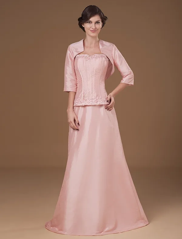 Taffeta Satin Sweetheart Perler Gulv Lengde Modre Av Bruden Gjester Kjoler