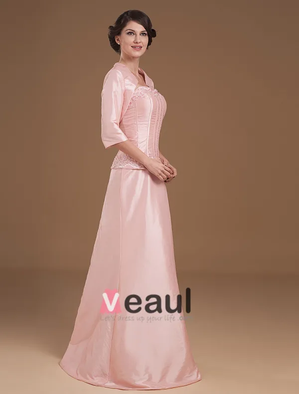 Taffeta Satin Sweetheart Beads Floor Length Mothers of Bride Guests Dresses