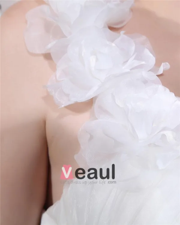 Taffeta Hand Flower Ruffle One Shoulder Plus Size Bridal Gown Wedding Dresses