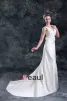 Satin Flower Applique V Neck Court Train Sheath Wedding Dress