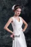Satin Flower Applique V Neck Court Train Sheath Wedding Dress
