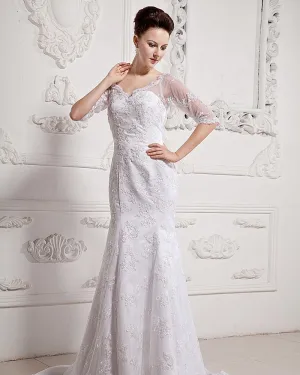 Lace Court Mermaid Bridal Gown Long Sleeve Wedding Dress