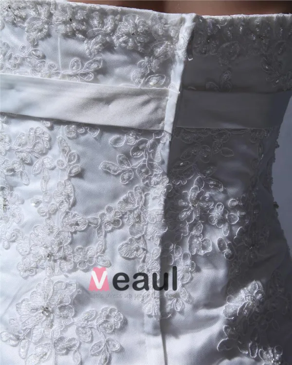 Tulle Applique Beaded Strapless Court Sheath Bridal Gown Wedding Dress