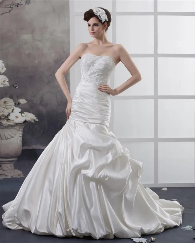 Taffeta Applikasjon Kjaereste Katedralen Tog Havfrue Brudekjoler Bryllupskjoler