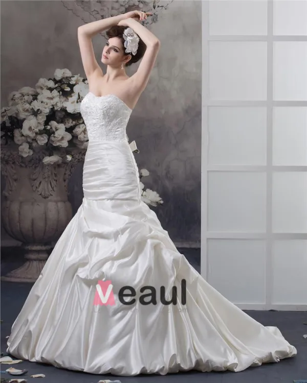 Taffeta Applique Sweetheart Cathedral Train Mermaid Wedding Dresses
