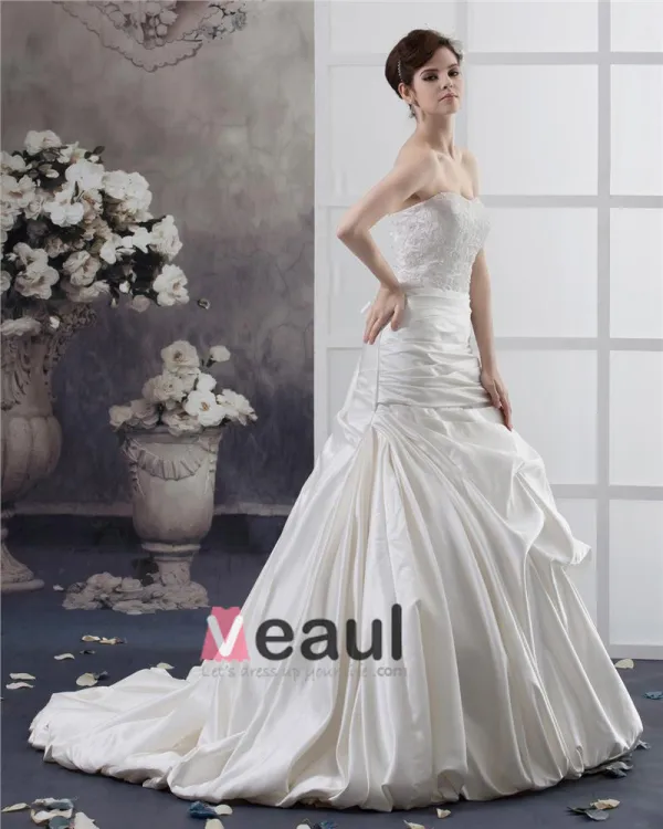 Taffeta Applique Sweetheart Cathedral Train Mermaid Wedding Dresses