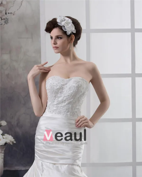 Taffeta Applique Sweetheart Cathedral Train Mermaid Wedding Dresses