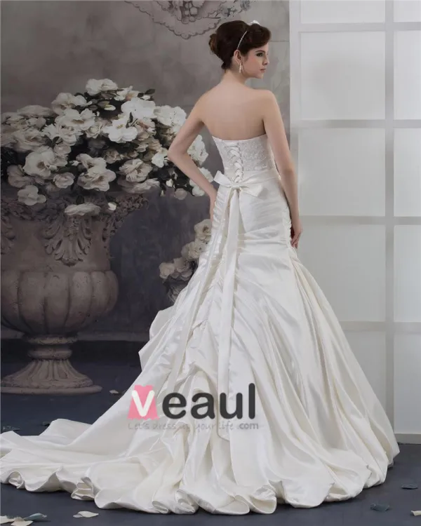 Taffeta Applique Sweetheart Cathedral Train Mermaid Wedding Dresses