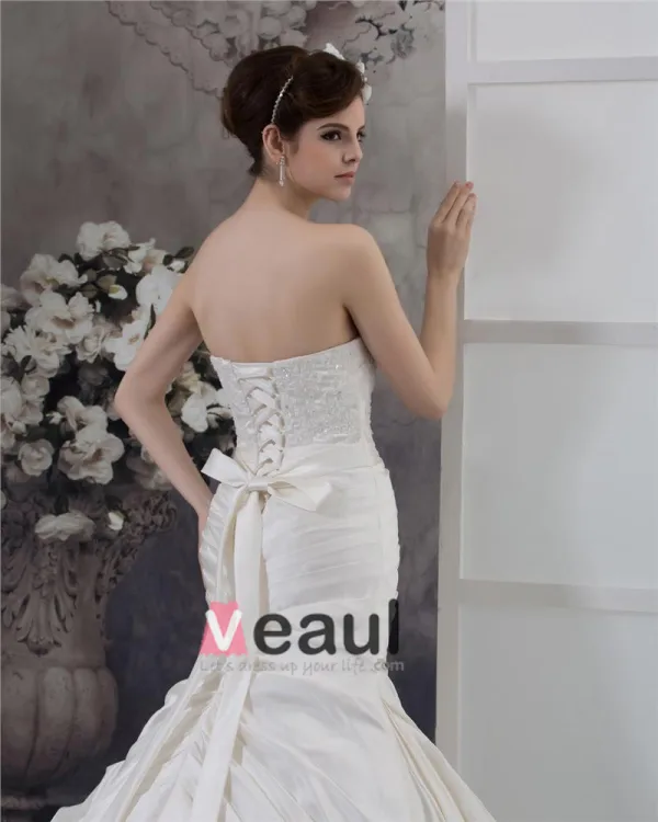 Taffeta Applique Sweetheart Cathedral Train Mermaid Wedding Dresses