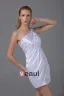 One Shoulder Thigh Length Beading Pleated Imitation Silk Women Cocktail Dress