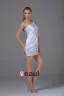 One Shoulder Thigh Length Beading Pleated Imitation Silk Women Cocktail Dress