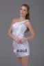 One Shoulder Thigh Length Beading Pleated Imitation Silk Women Cocktail Dress