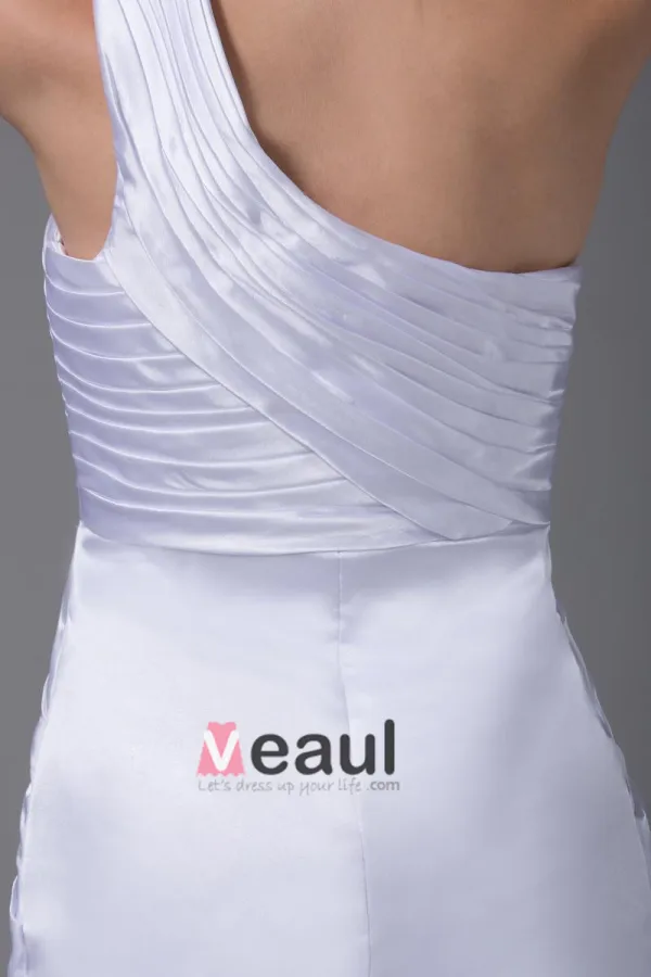 One Shoulder Thigh Length Beading Pleated Imitation Silk Women Cocktail Dress