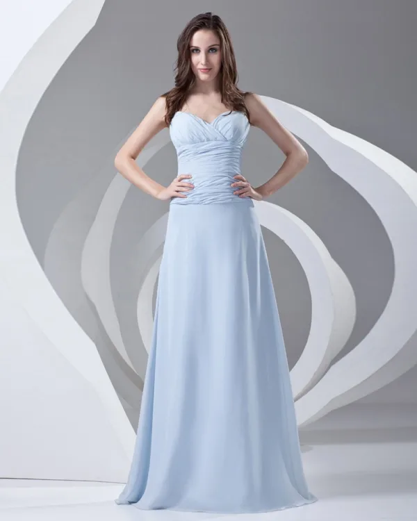 Spaghettistropper Plissert Gulv Lengde Chiffon Kvinne Brudepikekjoler