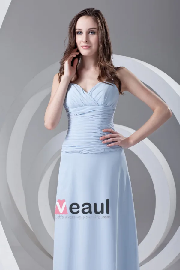 Spaghetti Straps Pleated Floor Length Chiffon Woman Bridesmaid Dress