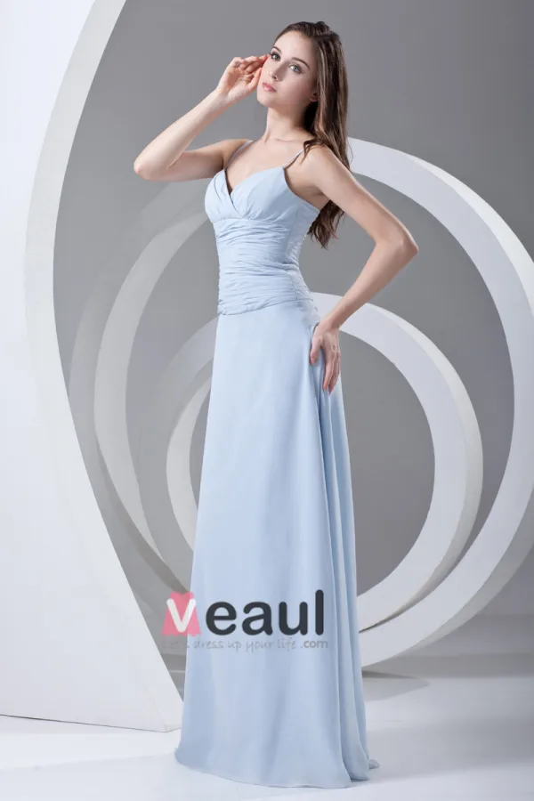 Spaghetti Straps Pleated Floor Length Chiffon Woman Bridesmaid Dress