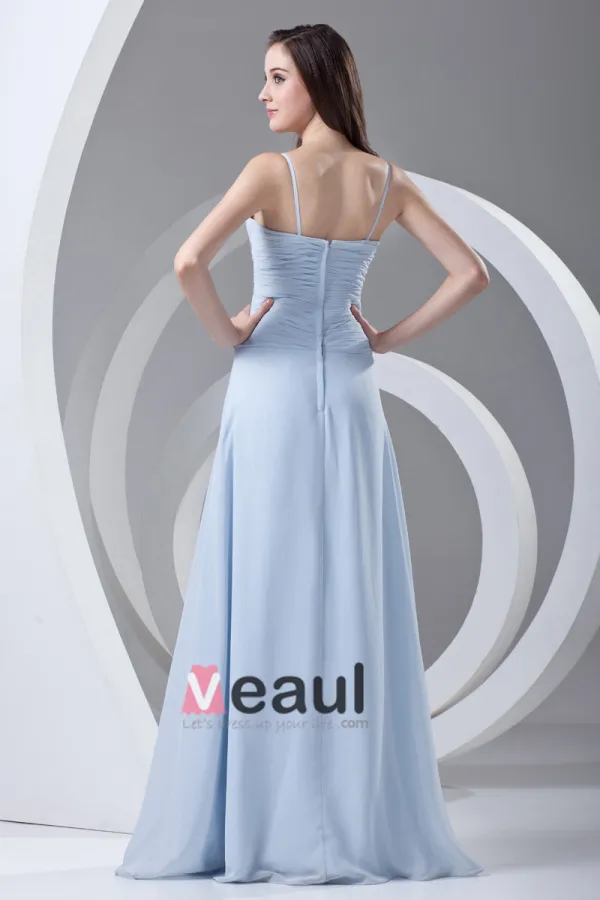 Spaghetti Straps Pleated Floor Length Chiffon Woman Bridesmaid Dress