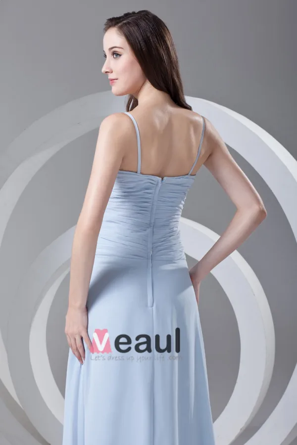 Spaghetti Straps Pleated Floor Length Chiffon Woman Bridesmaid Dress