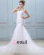Rüscheapplique Einreiher Zurück Satin Grenadine Mermaid Brautkleid