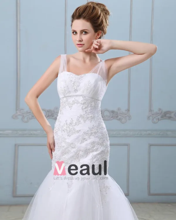 Rüscheapplique Einreiher Zurück Satin Grenadine Mermaid Brautkleid