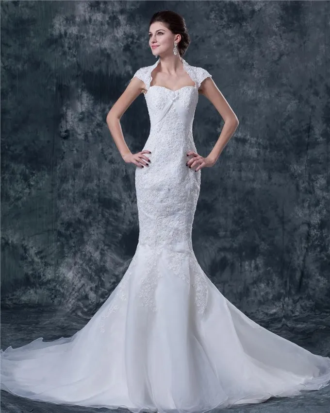 Satin Blonder Broderier Kjaereste Katedralen Tog Havfrue Brudekjoler Bryllupskjoler