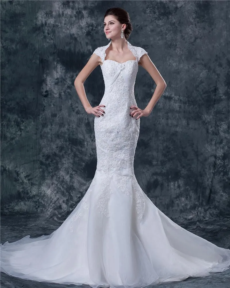 Satin Blonder Broderier Kjaereste Katedralen Tog Havfrue Brudekjoler Bryllupskjoler