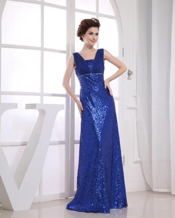 Chiffon Sequins Portrait Sleeveless Zipper Floor Length Prom Dress