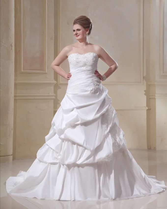 Taffeta Stroppelos Beading Imperium Kapell Tog Pluss Storrelsen Bryllup Kjoler