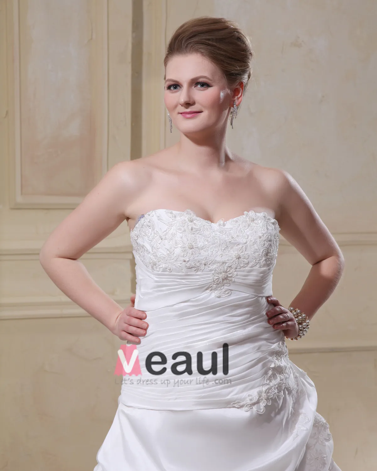 Taft-trägerlose Bördelnde Reich Kapelle Zug Brautkleider Große Größen