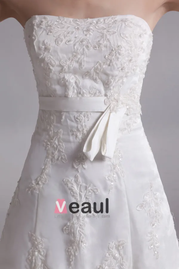 Strapless Applique Floor Length Organza Empire Wedding Dress