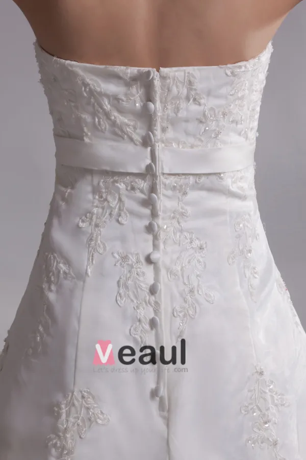 Strapless Applique Floor Length Organza Empire Wedding Dress