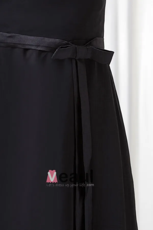 Formal V Neck Floor Length Ribbon Pleated Chiffon Bridesmaid Dress