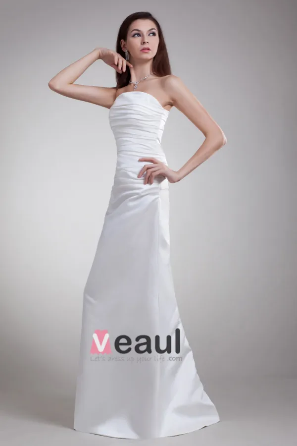 Satin A Volants Longueur De Plancher De Robe De Mariée Fourreau Bustier