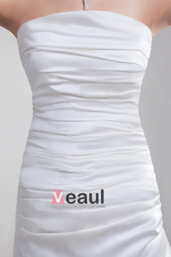 Satin A Volants Longueur De Plancher De Robe De Mariée Fourreau Bustier