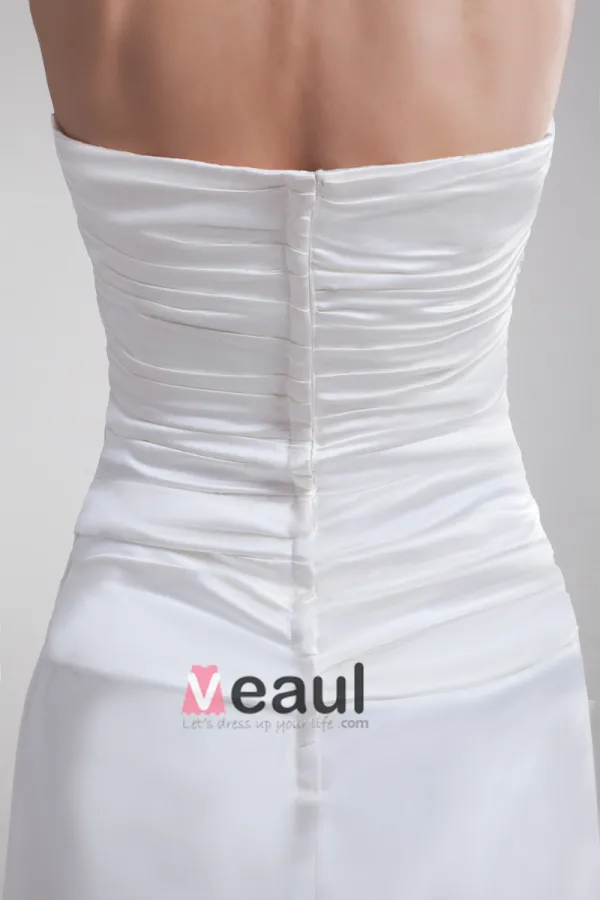 Satin A Volants Longueur De Plancher De Robe De Mariée Fourreau Bustier