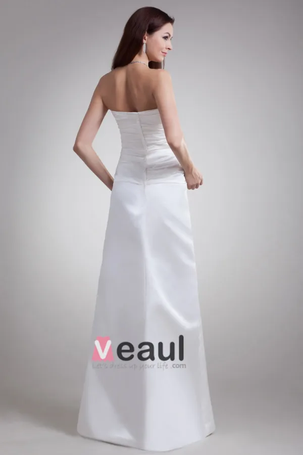 Satin A Volants Longueur De Plancher De Robe De Mariée Fourreau Bustier