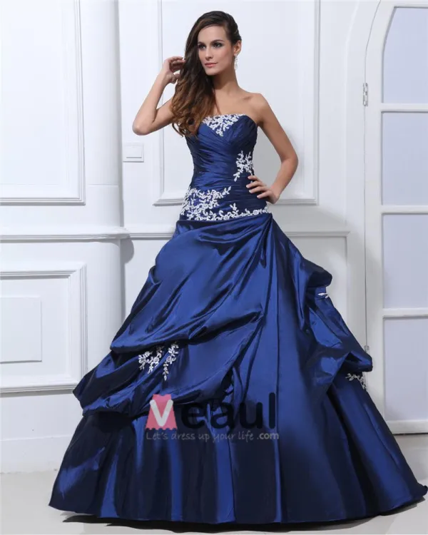 Appliques Taffetas Plisse Perles Etage Longueur Des Robes Bustier Robe De Bal