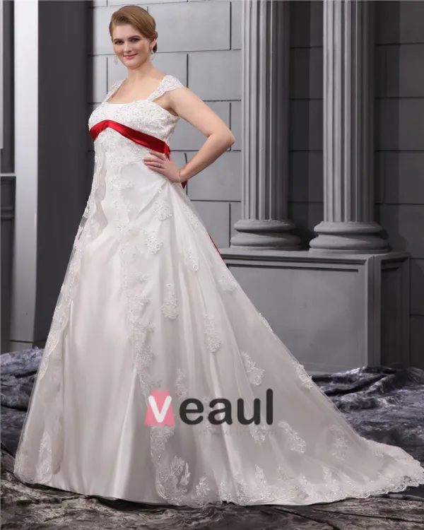 Lace Beads Applique Square Neck Floor Length Plus Size Bridal Gown Wedding Dress
