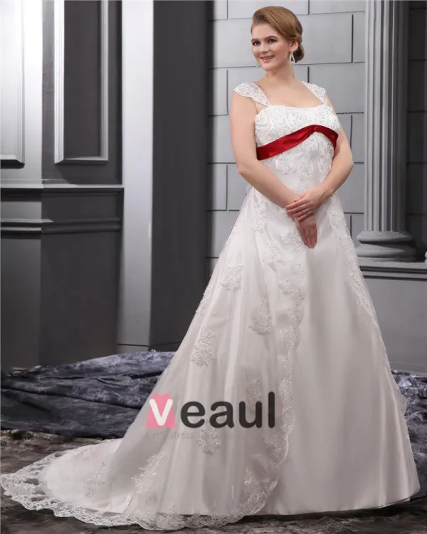 Lace Beads Applique Square Neck Floor Length Plus Size Bridal Gown Wedding Dress