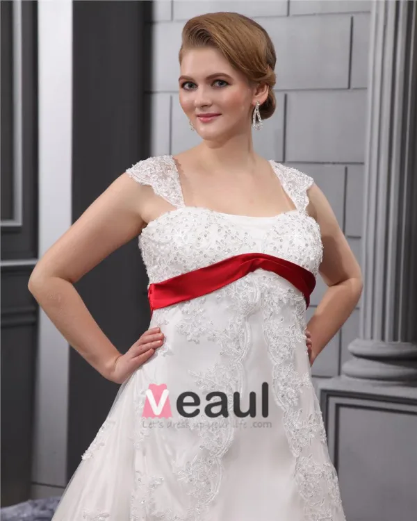 Lace Beads Applique Square Neck Floor Length Plus Size Bridal Gown Wedding Dress