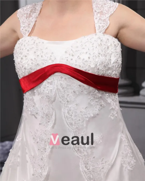 Lace Beads Applique Square Neck Floor Length Plus Size Bridal Gown Wedding Dress