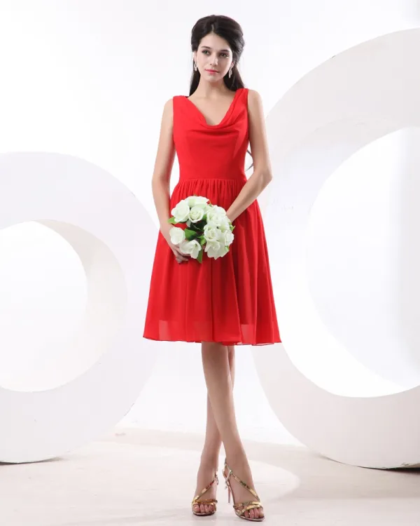 Chiffon Pleat Knelange Brudepikekjoler