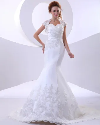 Lace Satin Applique Sweetheart Cathedral Train Sheath Wedding Dresses