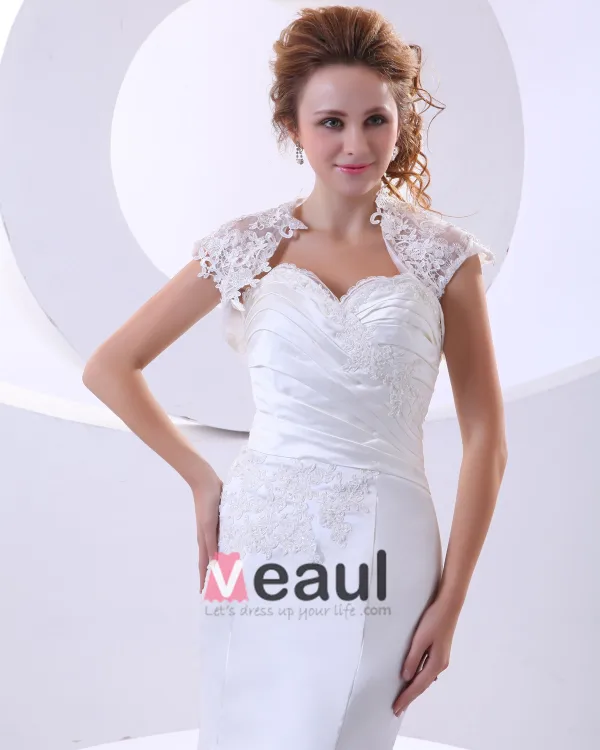 Lace Satin Applique Sweetheart Cathedral Train Sheath Wedding Dresses