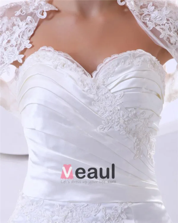 Lace Satin Applique Sweetheart Cathedral Train Sheath Wedding Dresses