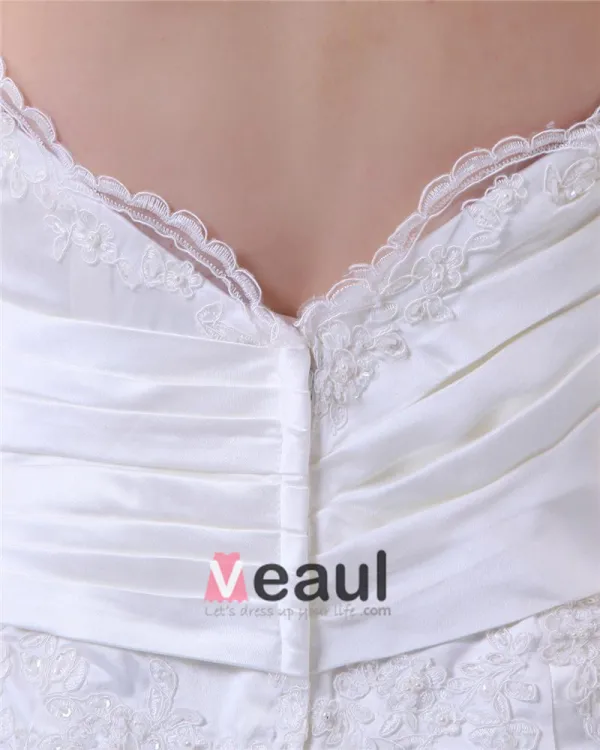 Lace Satin Applique Sweetheart Cathedral Train Sheath Wedding Dresses
