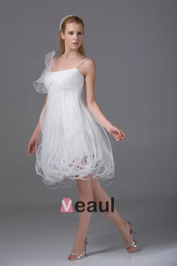 Spaghetti-trägern Rüsche Knie-länge Satin Frau Brautkleid Kurz